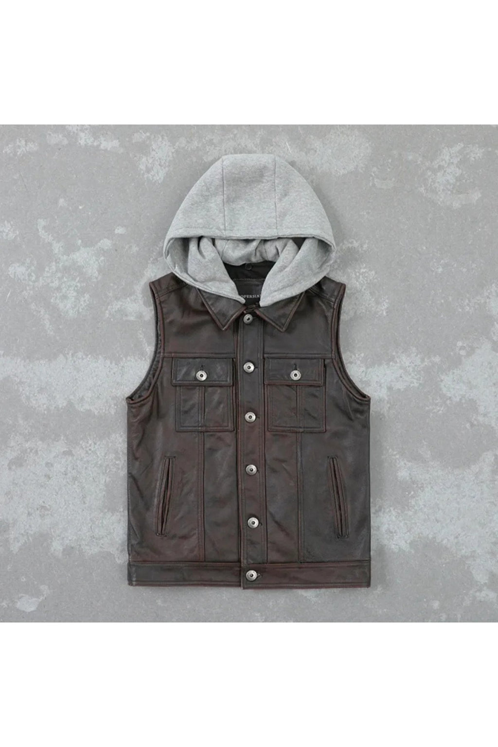Kapüşonlu hakiki deri yelek