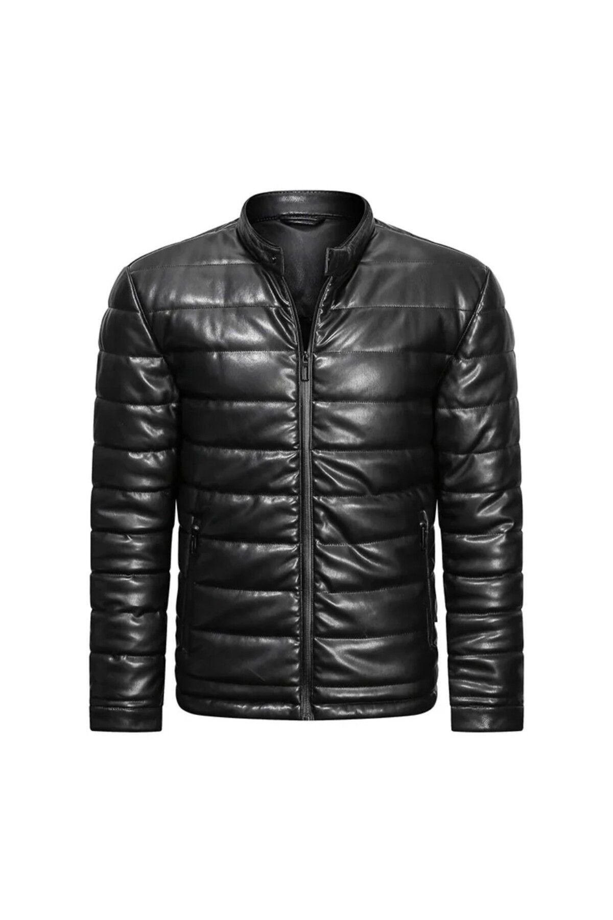 Düz şişme mont Hakiki kuzu derisi