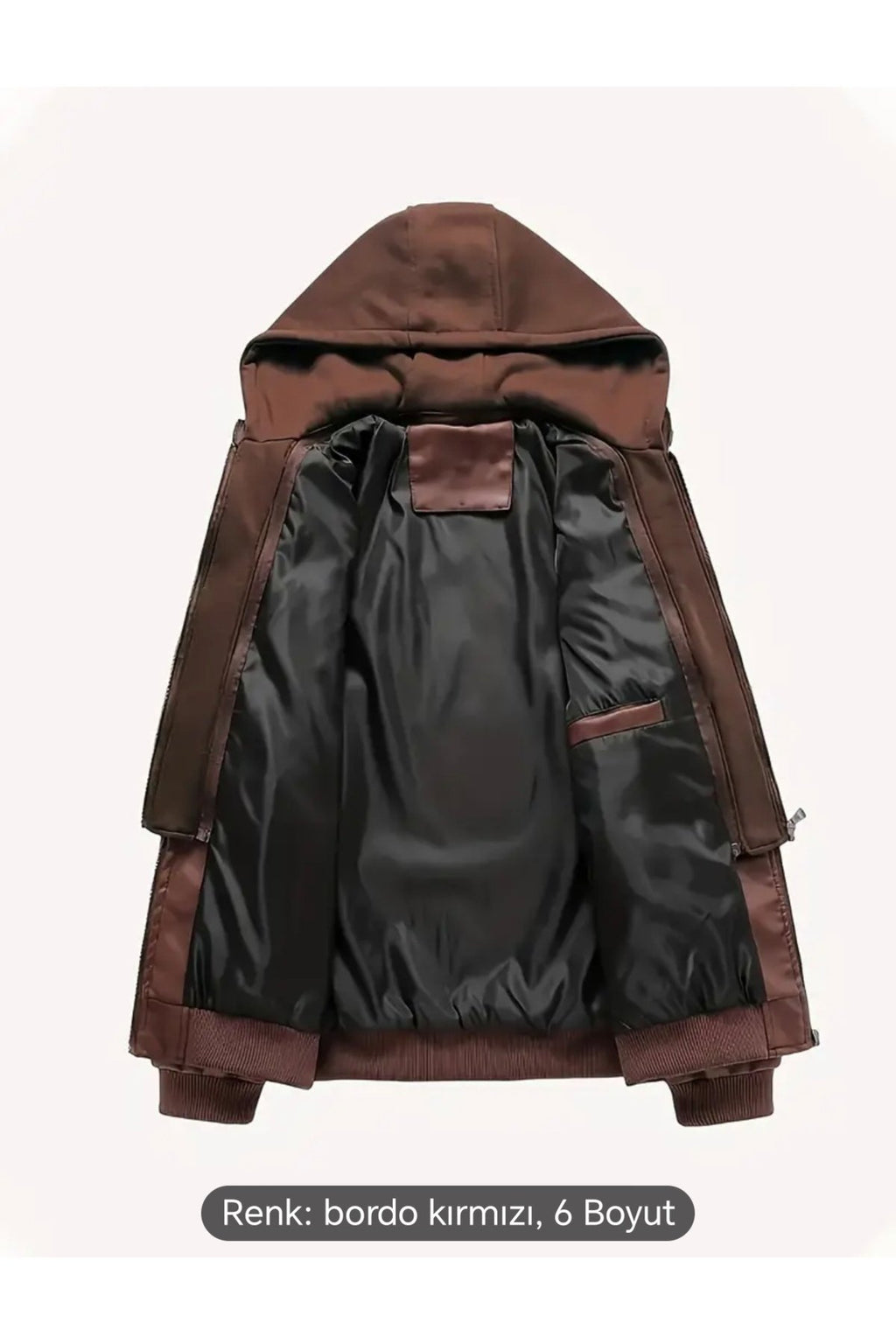 Kapüşonlu hakiki deri apolet ve fermuar detaylı mont