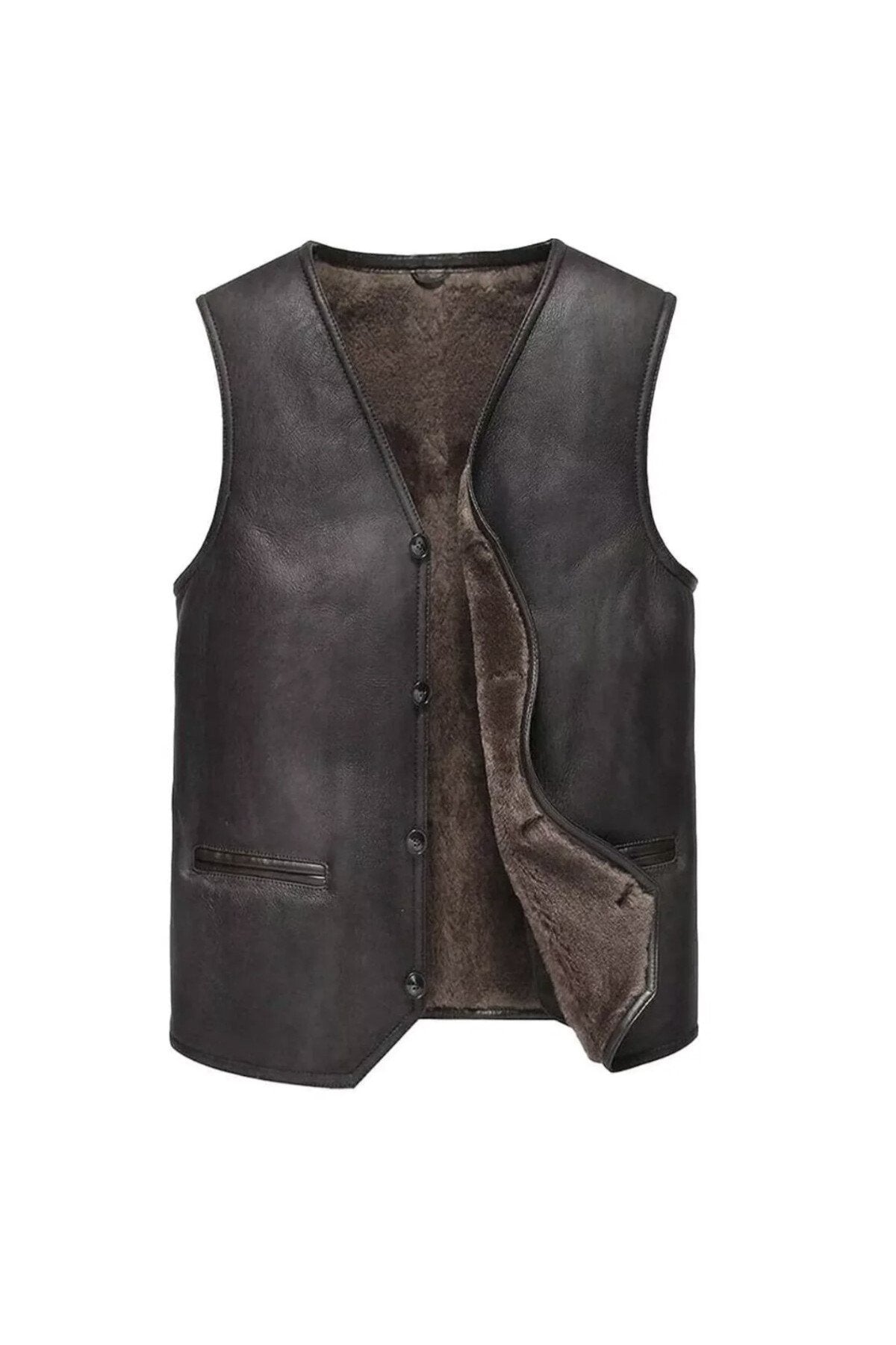 Zik Hakiki koyun derisi içi tüylü dar kesim yelek