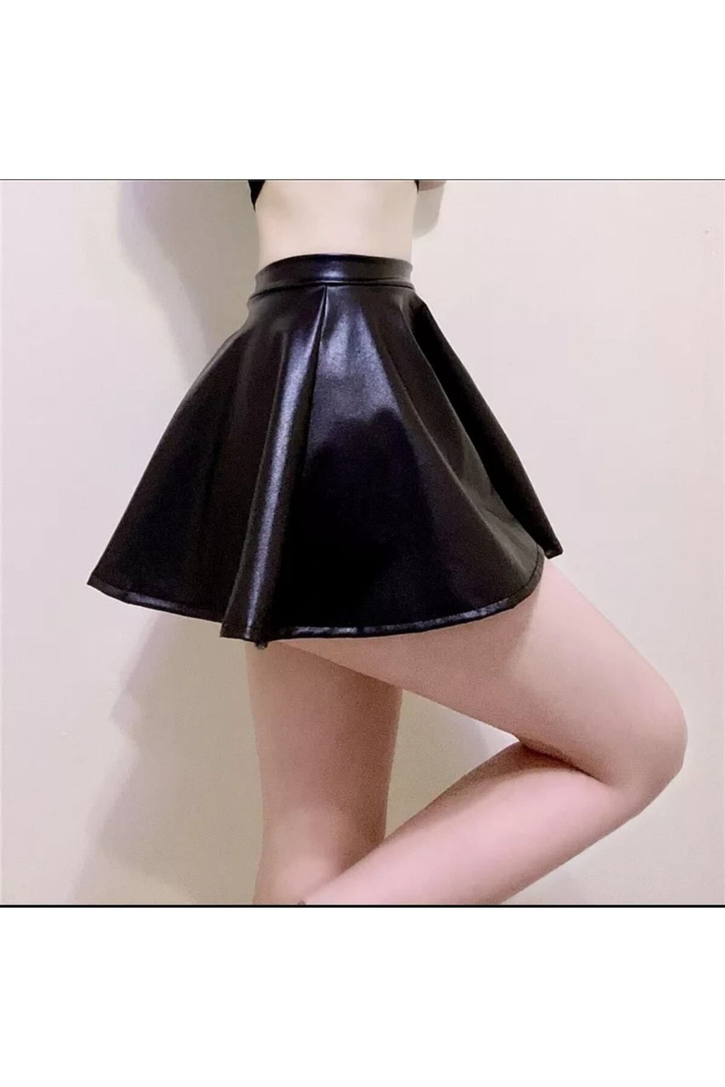 Deri Kloş Mini Etek