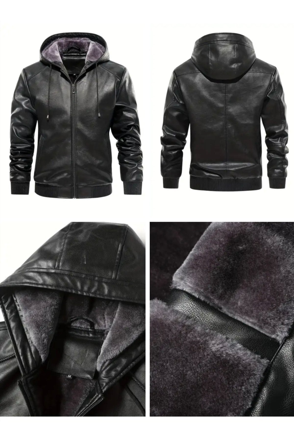 İç Kısmı Tüylü Hakiki Deri Kapüşonlu Mont