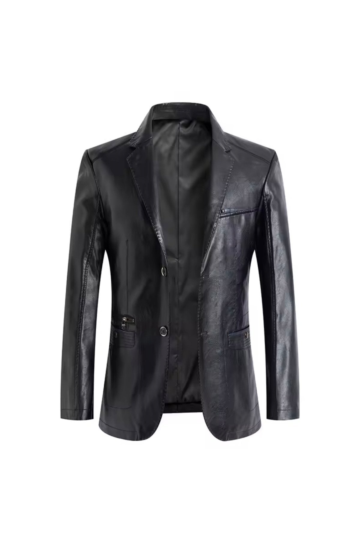 Modern Yeni Nesil Blazer Ceket Hakiki Kuzu Derisi Fermuar Cep Detaylı