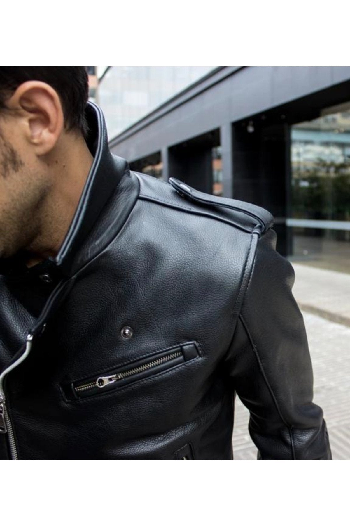 Kalın Hakiki Dana Derisi Kalın Biker Motorcu Mont