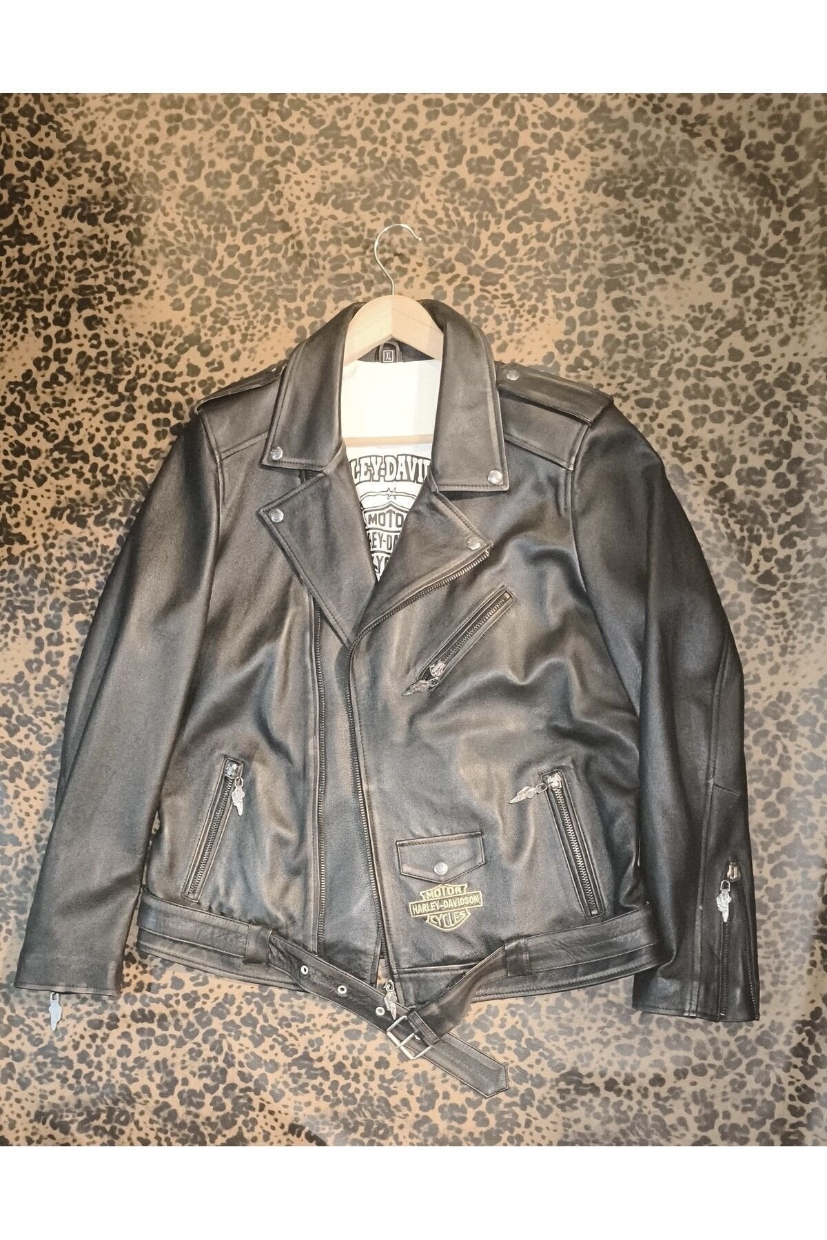 Hakiki deri Erkek ceket slim-fit biker model motorcu tarzı eskitme