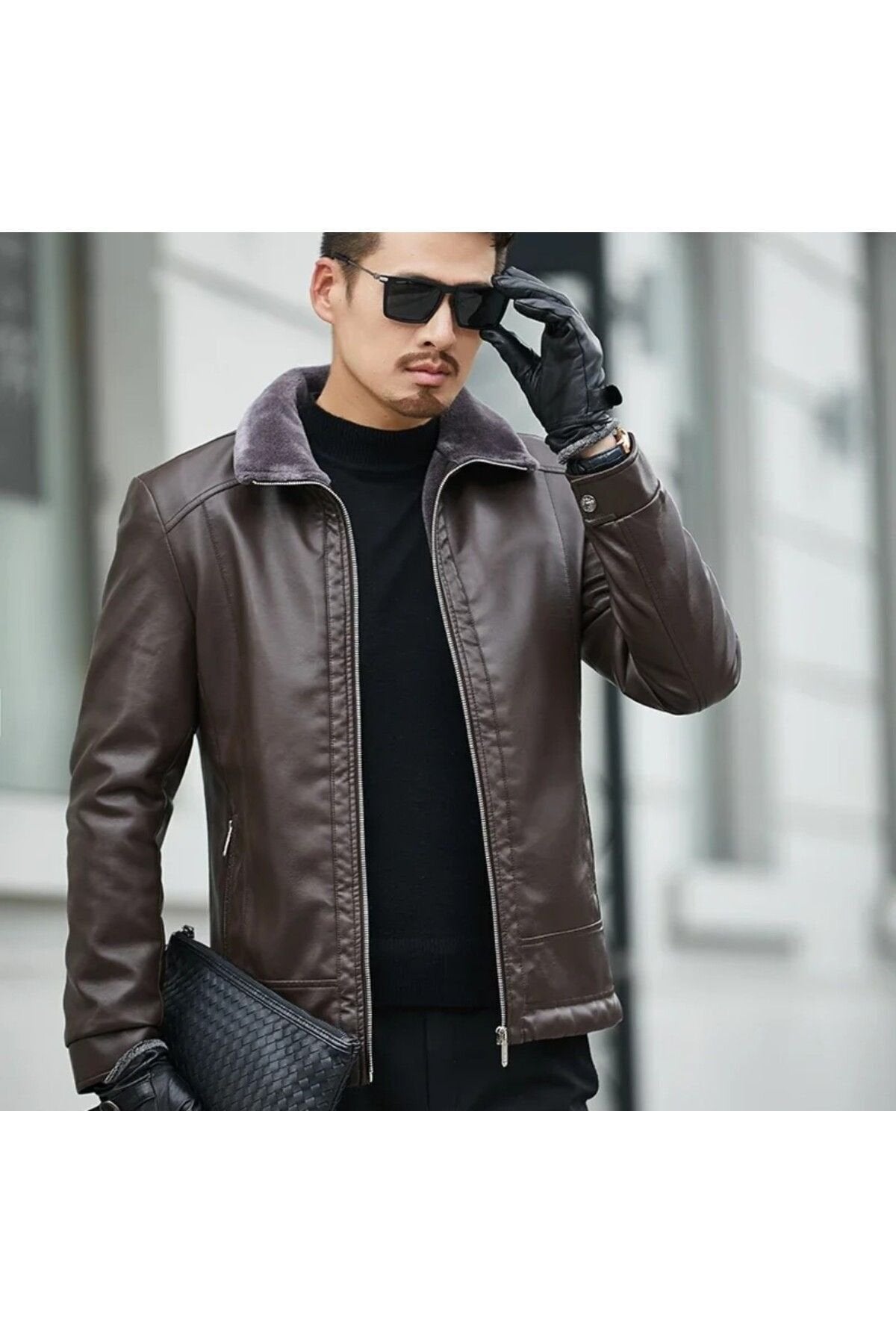 Hakiki Koyun Derisi Içi Yakası Kürk Erkek Mont kahverengi