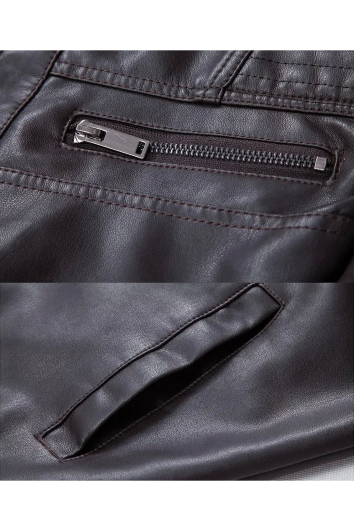 Omuzları ve Kolları Dikiş Detaylı Hakiki Kuzu Derisi Motorcu Mont