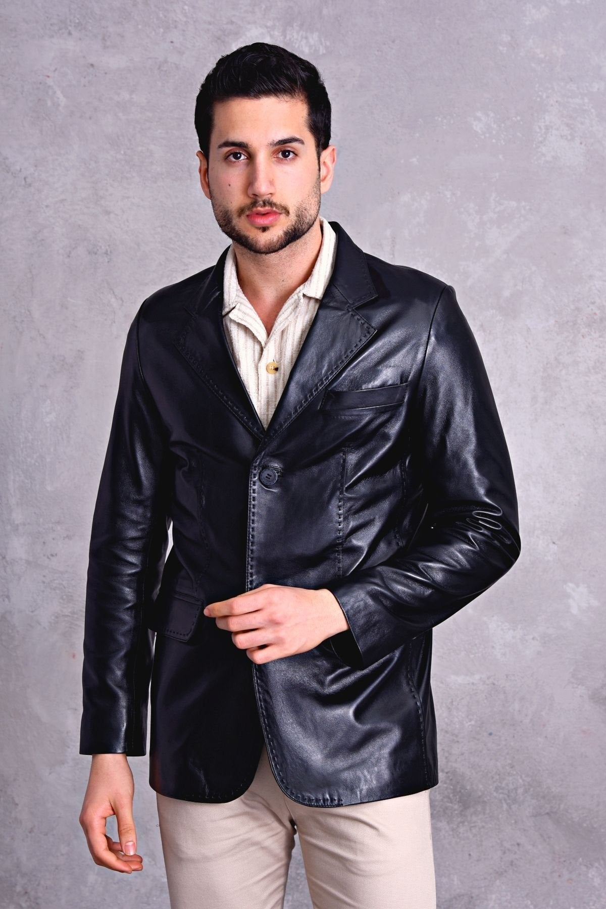 Hakiki Deri Blazer Klasik Ceket Punto Dikişli