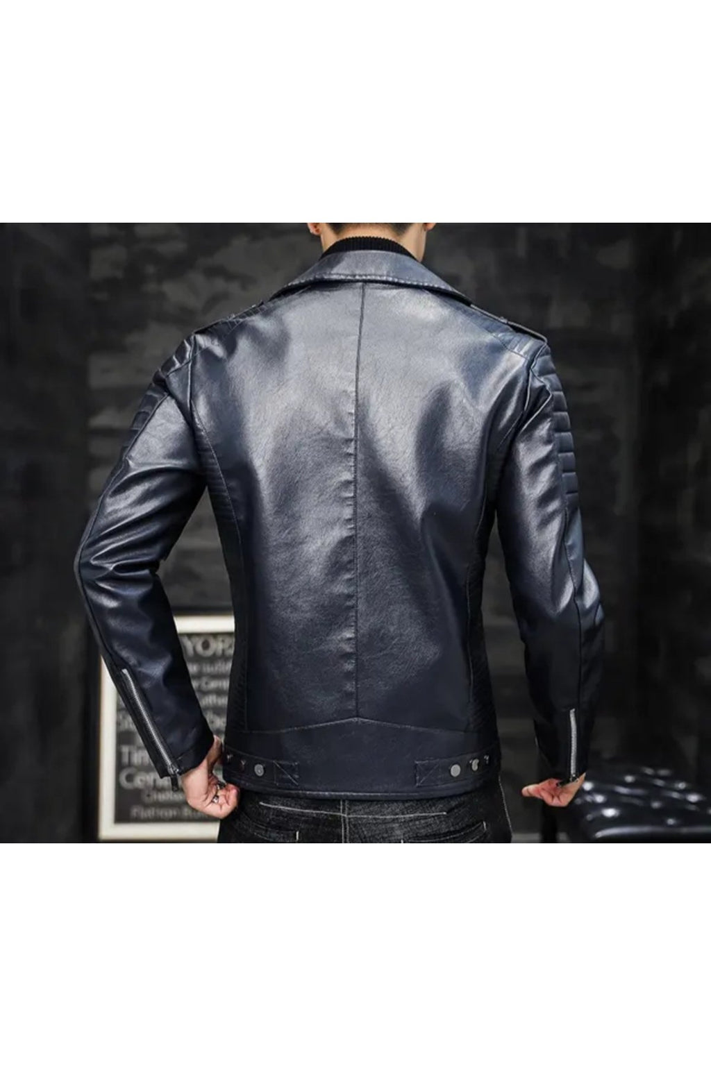 Motorcu tarzı kuzu derisi biker mont lacivert renk