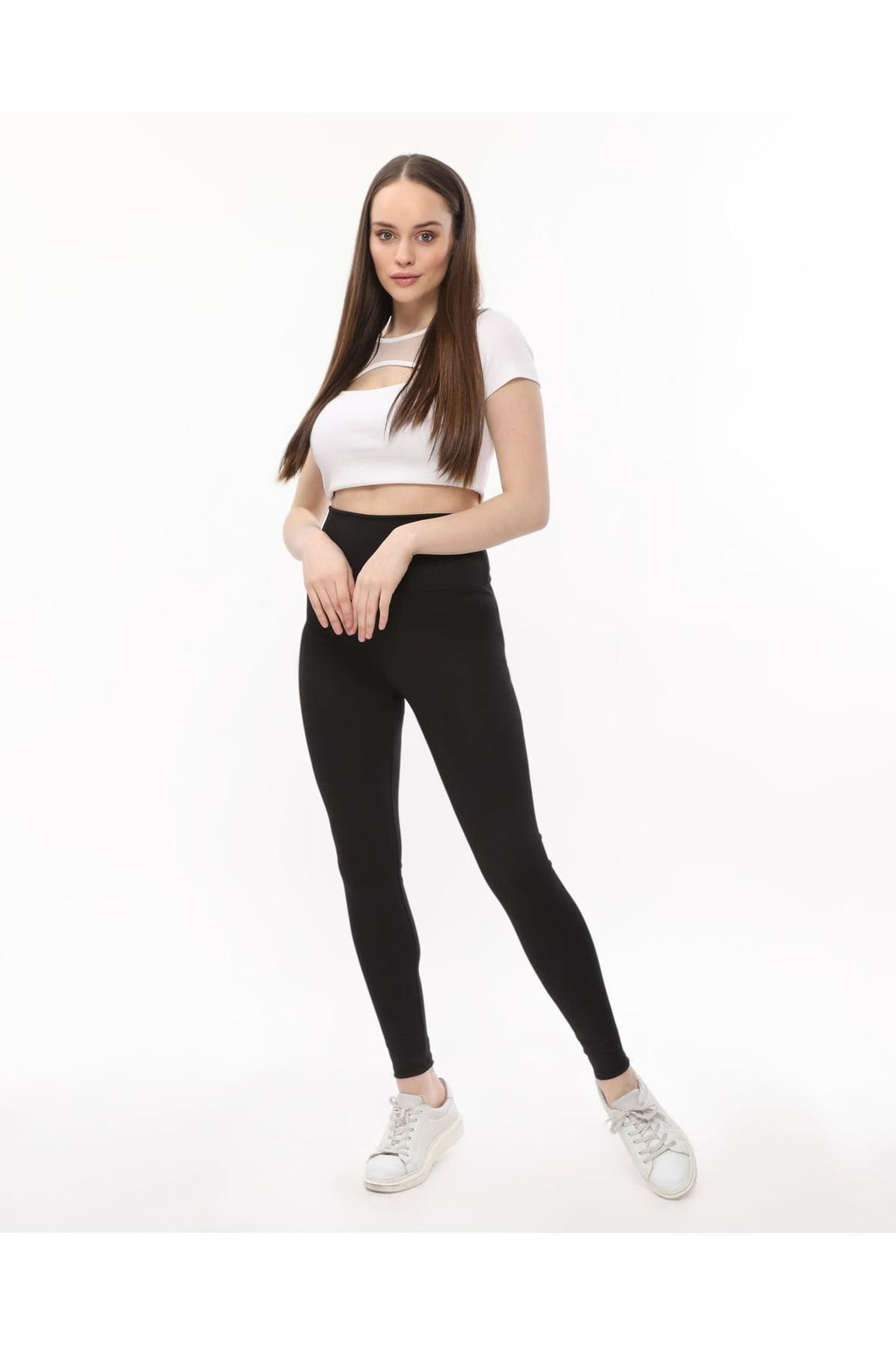 Arkası Hafif Büzgülü Tayt Yüksek Bel Siyah Renk