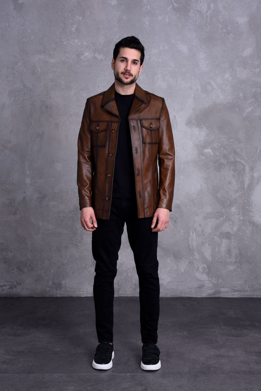 Uzun Italyan Yak Dar Kesim Hakiki Deri Ceket