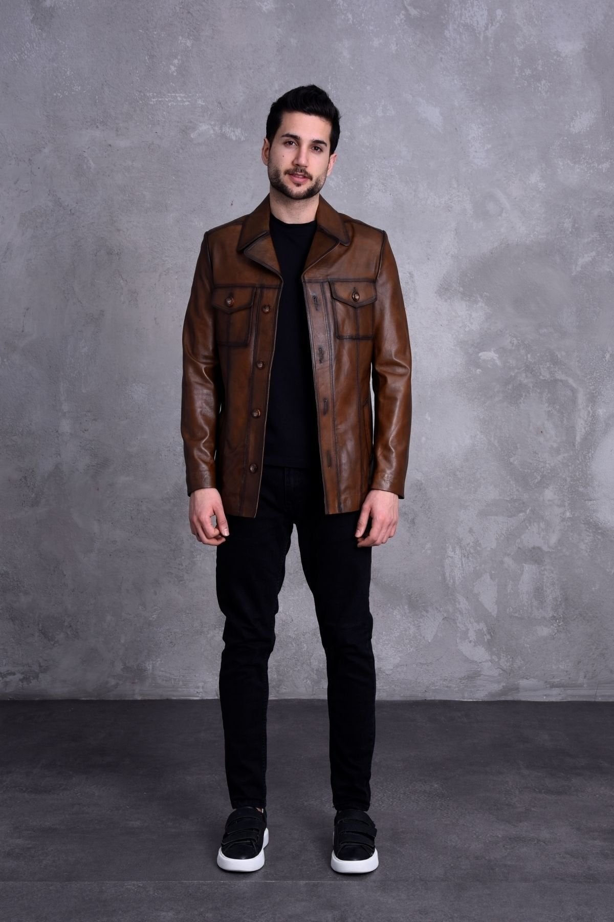 Uzun Italyan Yak Dar Kesim Hakiki Deri Ceket