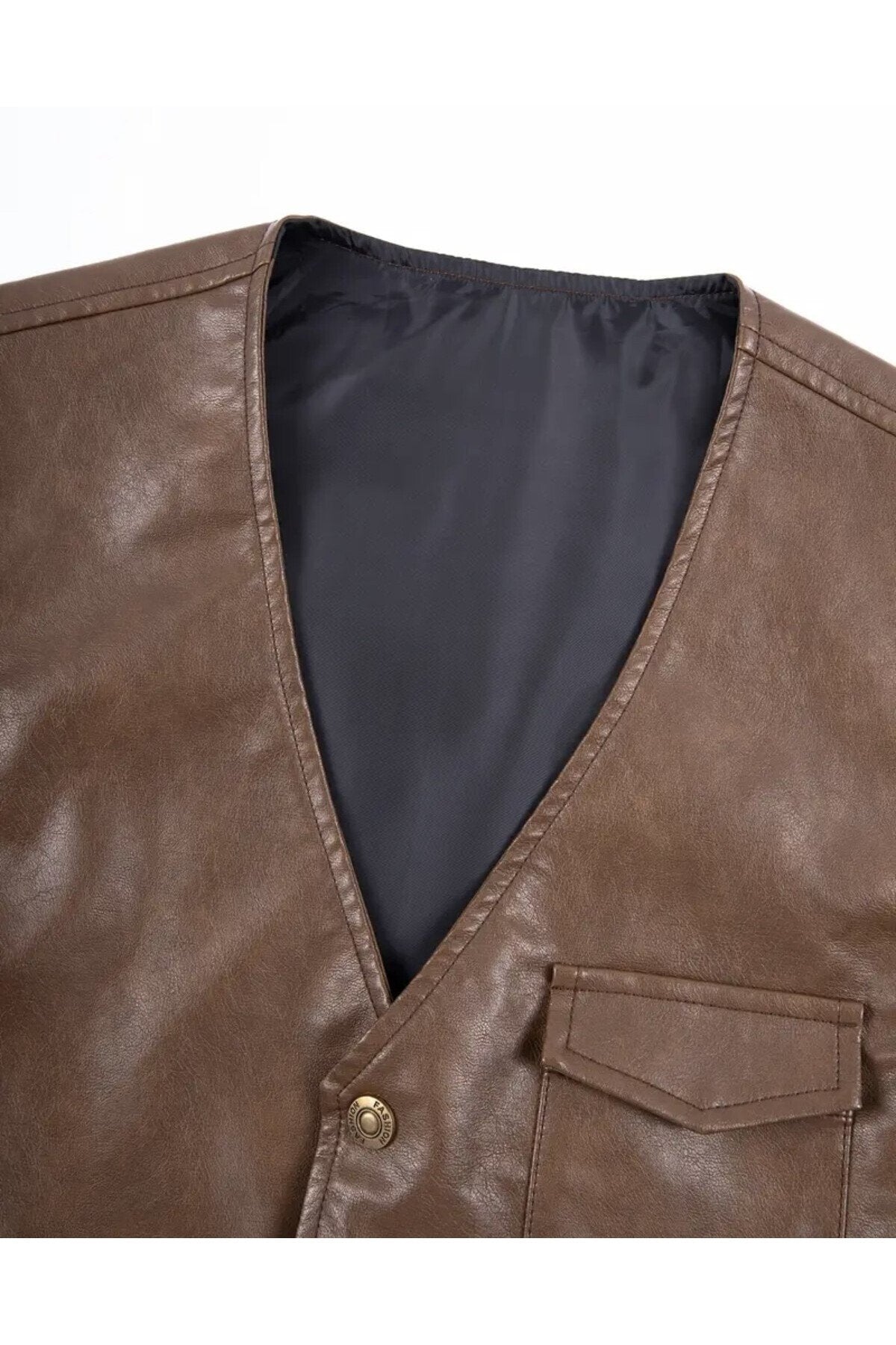 Zik Çıt Çıt Kapamalı Hakiki Deri Yelek