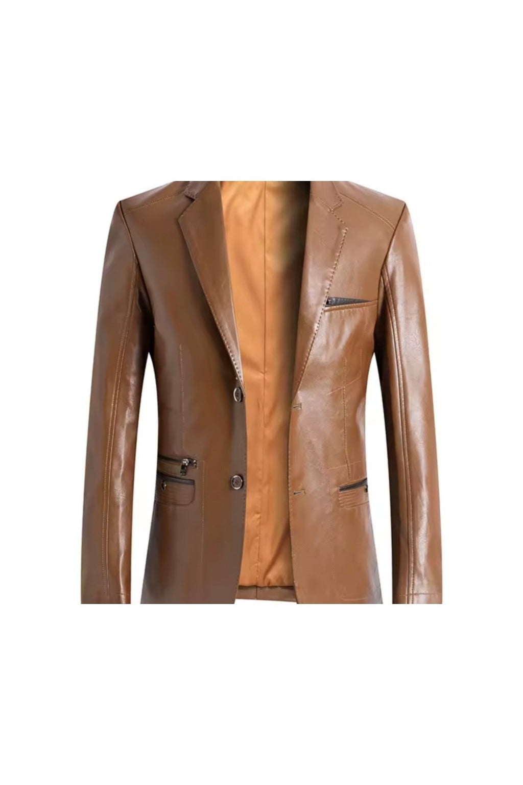 Modern Yeni Nesil Blazer Ceket Hakiki Kuzu Derisi Fermuar Cep Detaylı