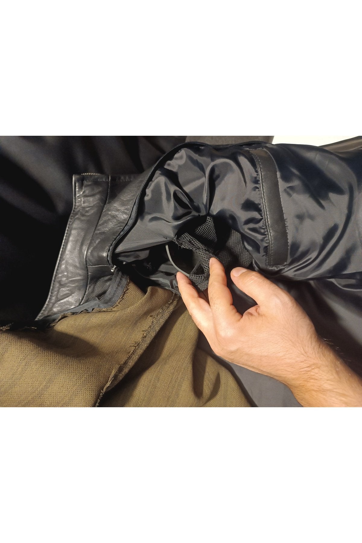 Motorcu Kalın Dana Derisi Çıkartılabilir Korumalı ve Seyyar İç Astarlı Mont