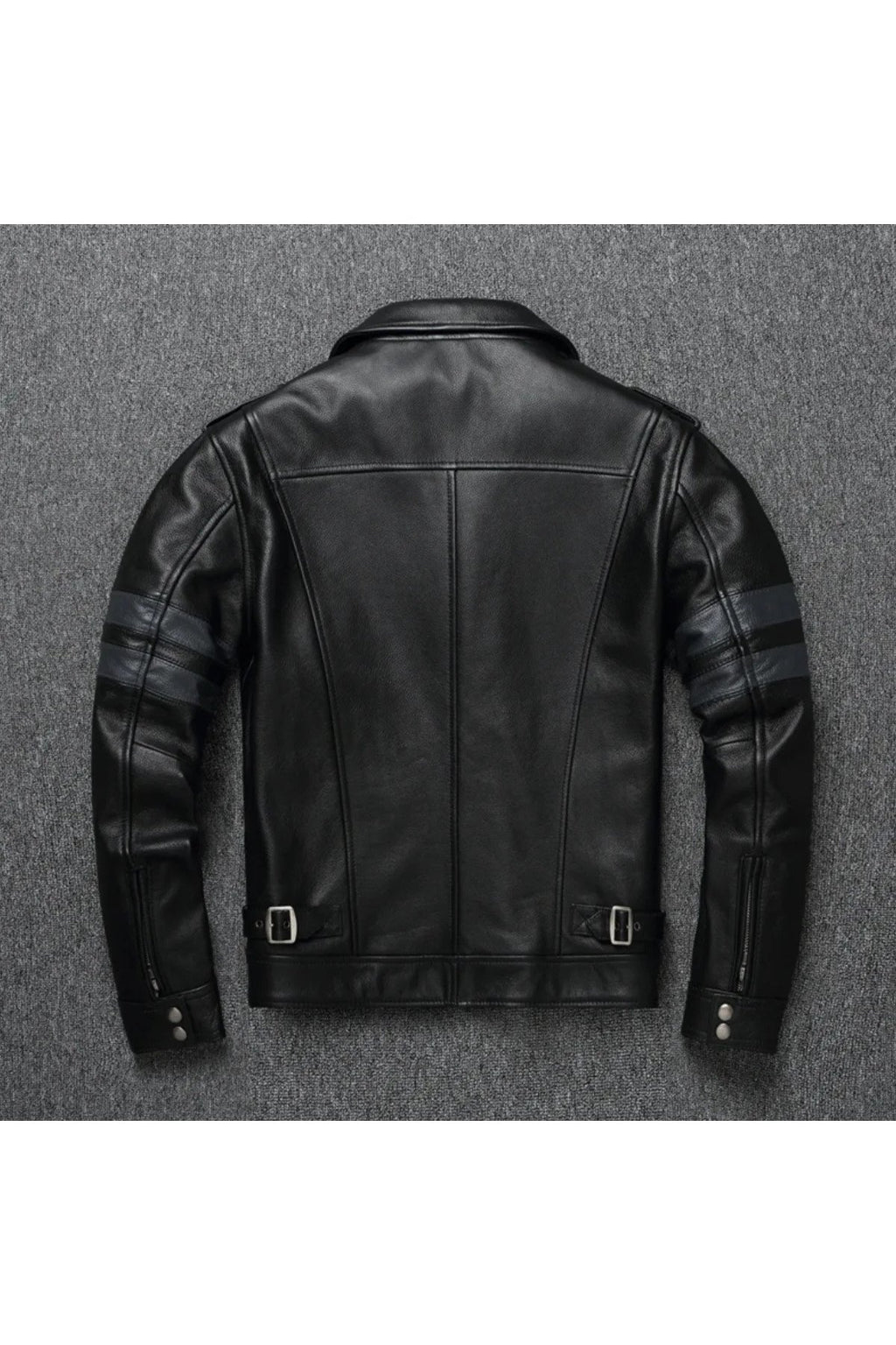 Hakiki Kuzu Derisi Kolları Yatay Gri Çizgili Siyah Spor Mont