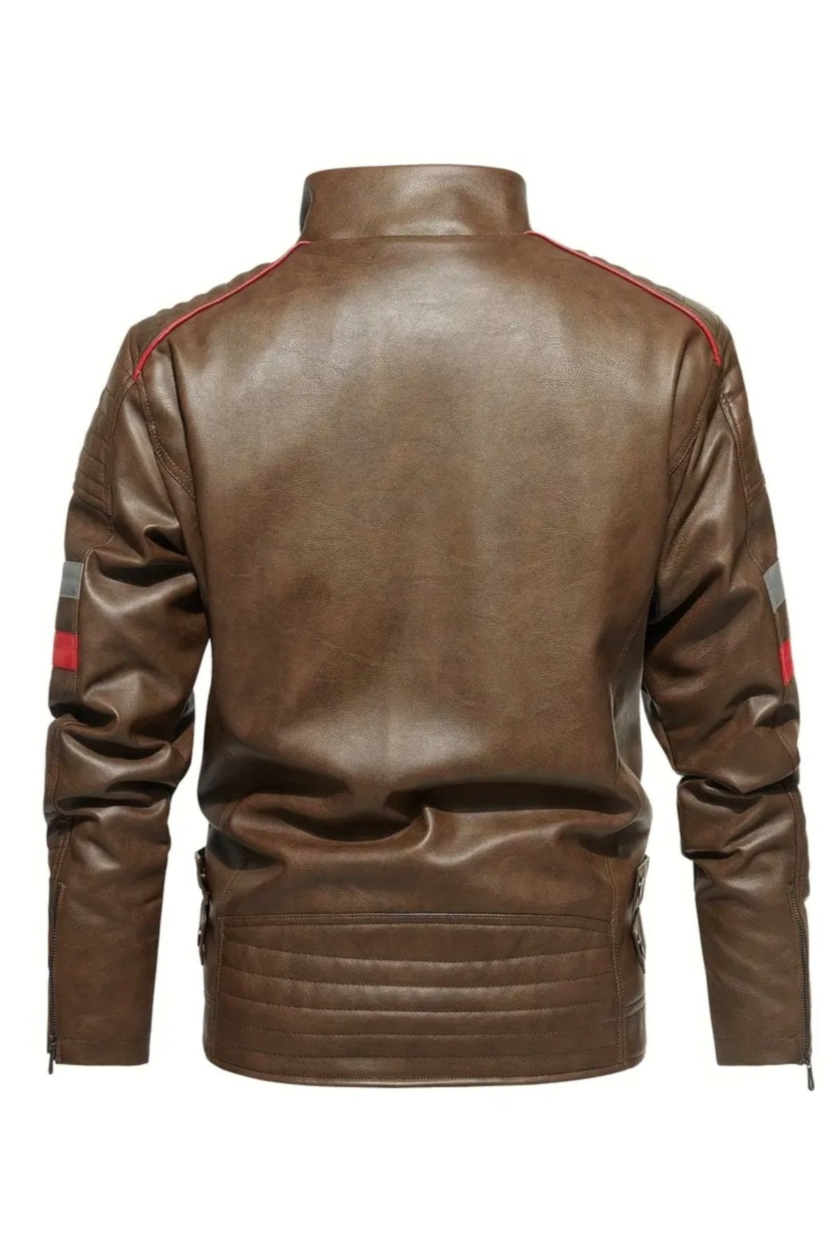 İçi Kürklü Kolları Yatay Kırmızı ve Gri Çizgili Mont