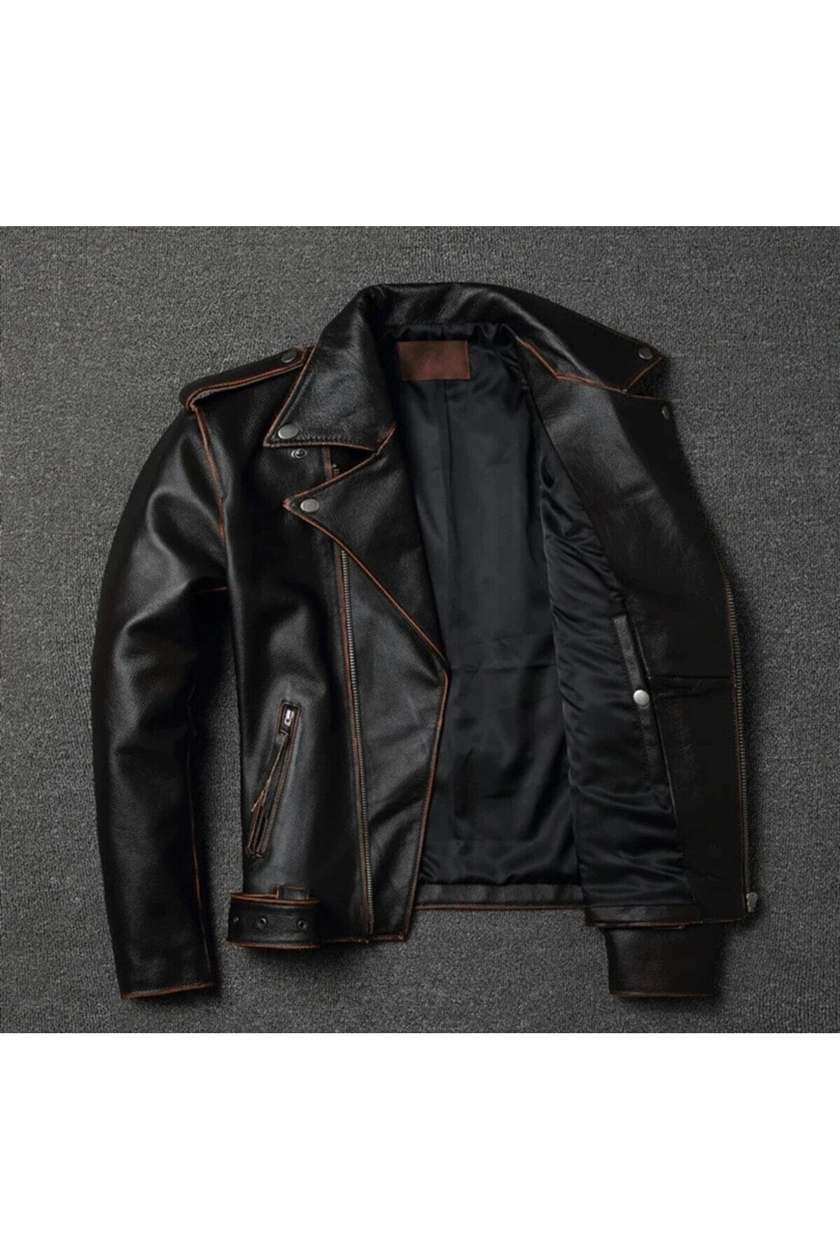 Eskitme Biker mont Hakiki deri