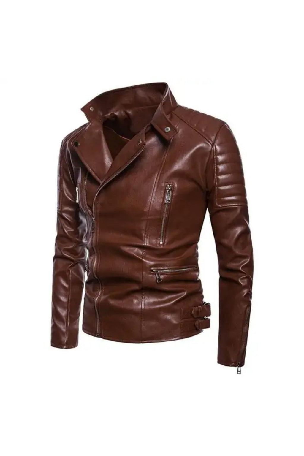 Motorcu tarzı kuzu derisi biker mont kahve renk