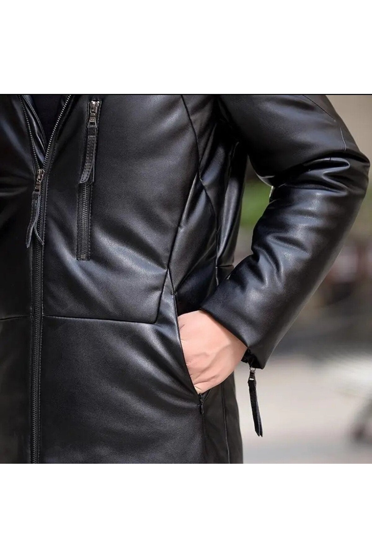 Hakiki deri Uzun mont Kapüşonlu Hakim yaka