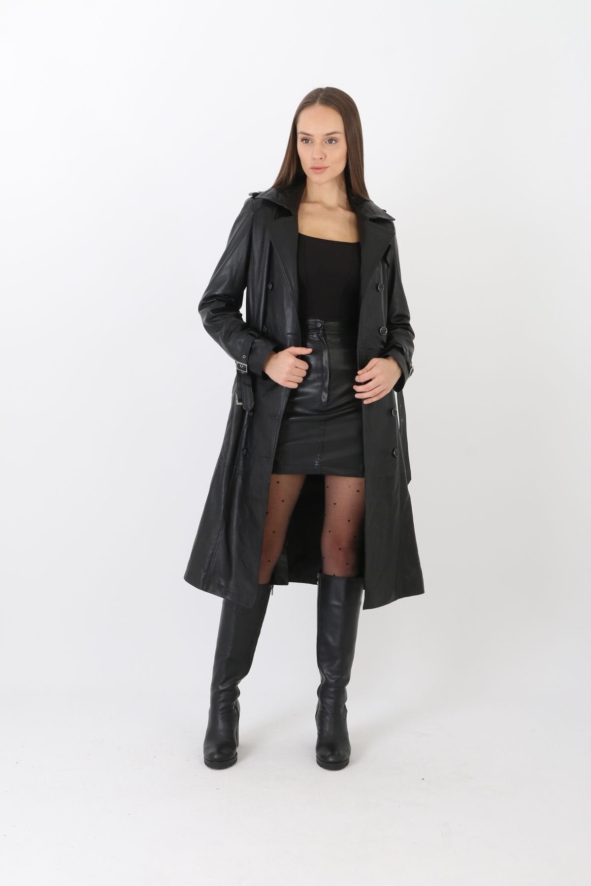 Hakiki deri pardesü siyah renk