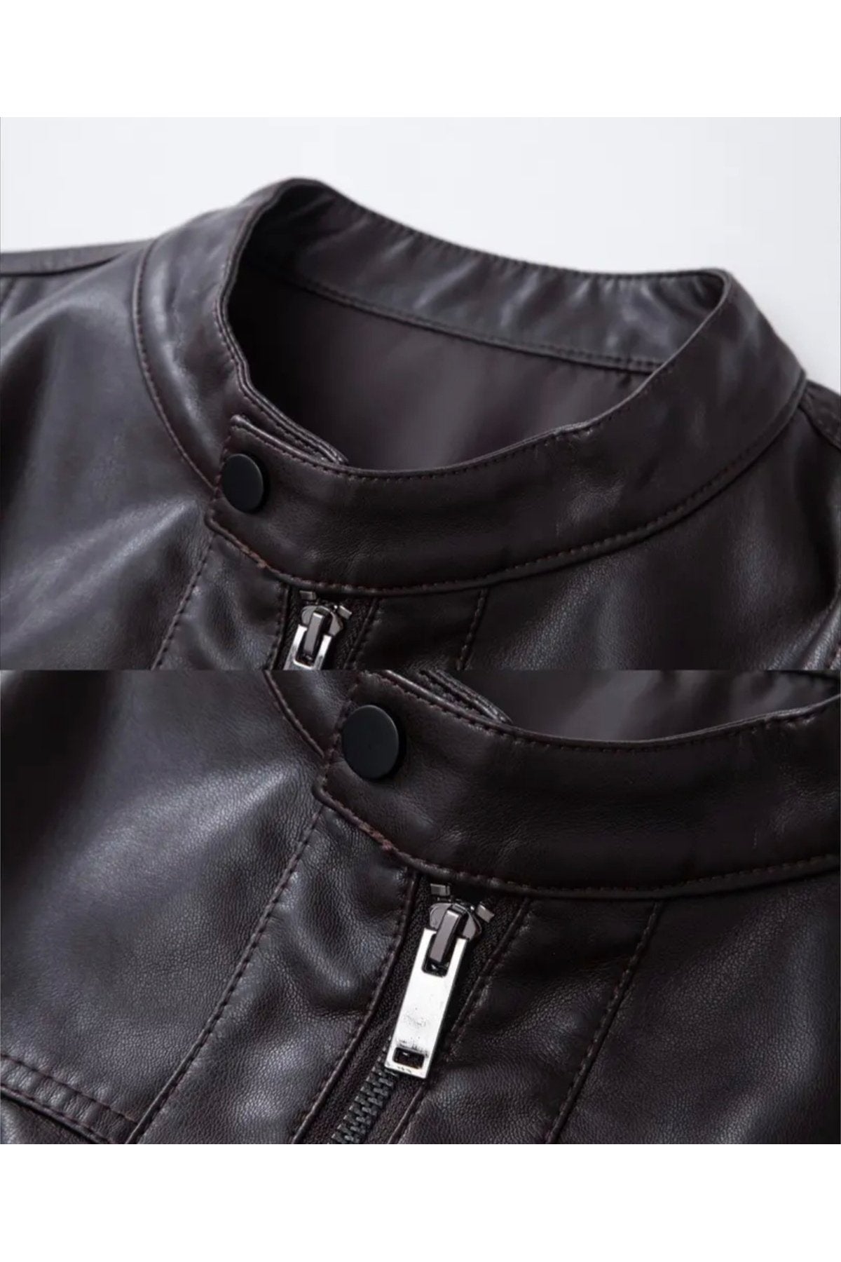 Omuzları ve Kolları Dikiş Detaylı Hakiki Kuzu Derisi Motorcu Mont