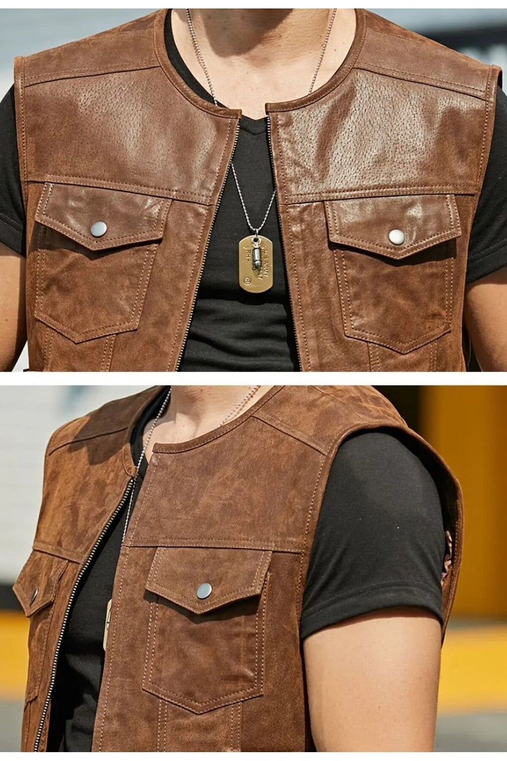 Hakiki Zik Deri Motorcu Yelek