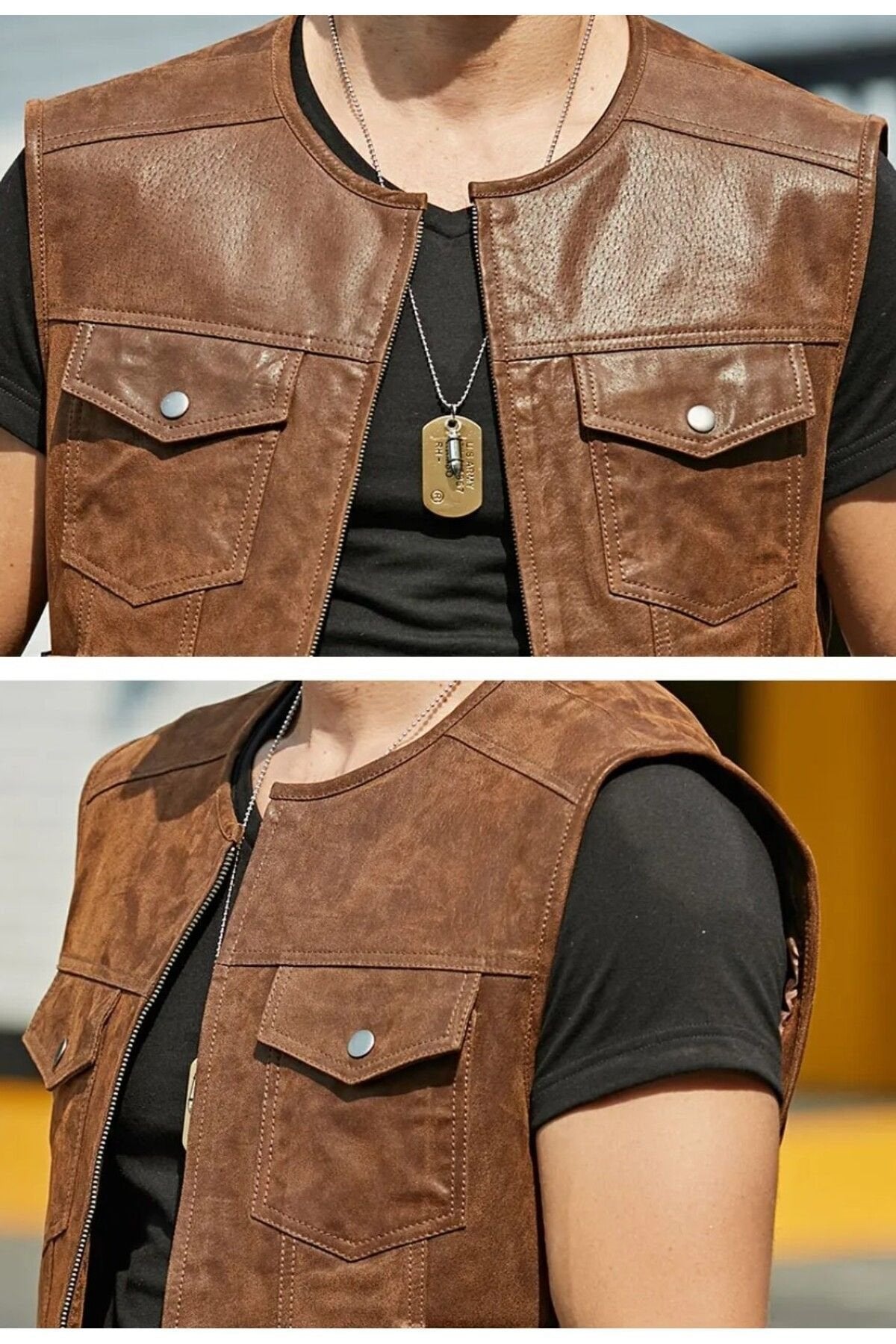 Hakiki Zik Deri Motorcu Yelek