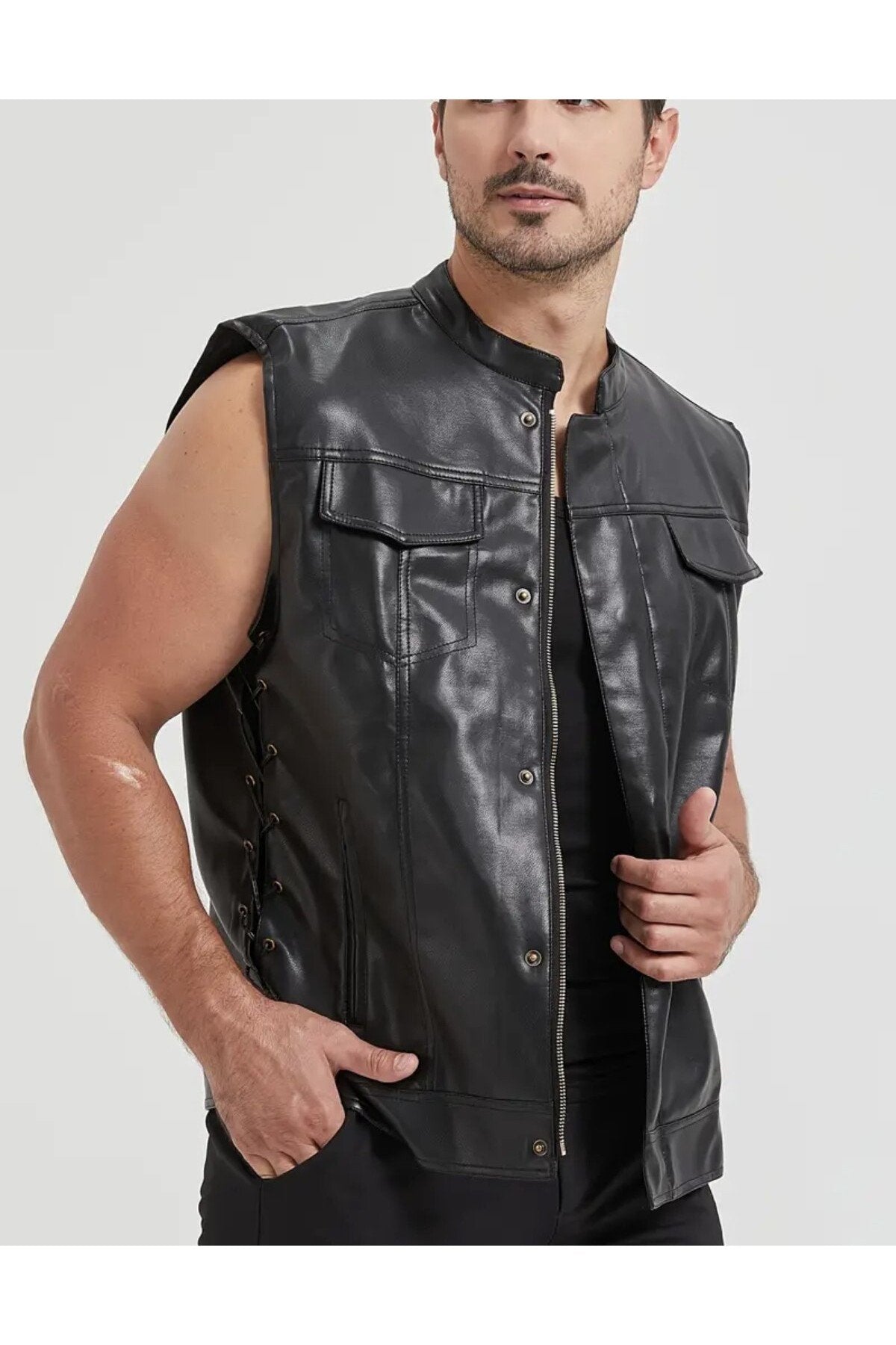 Cooper yelek yanlardan bağlama ayarlı ve fermuar kapamalı