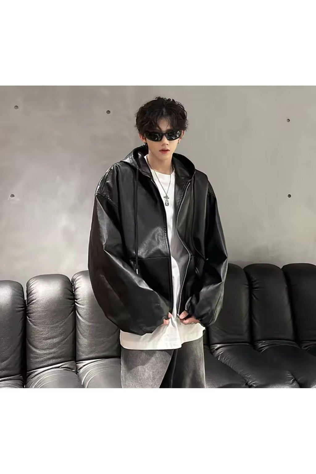 Ultra ovarsize hakiki deri unisex hip hop mont