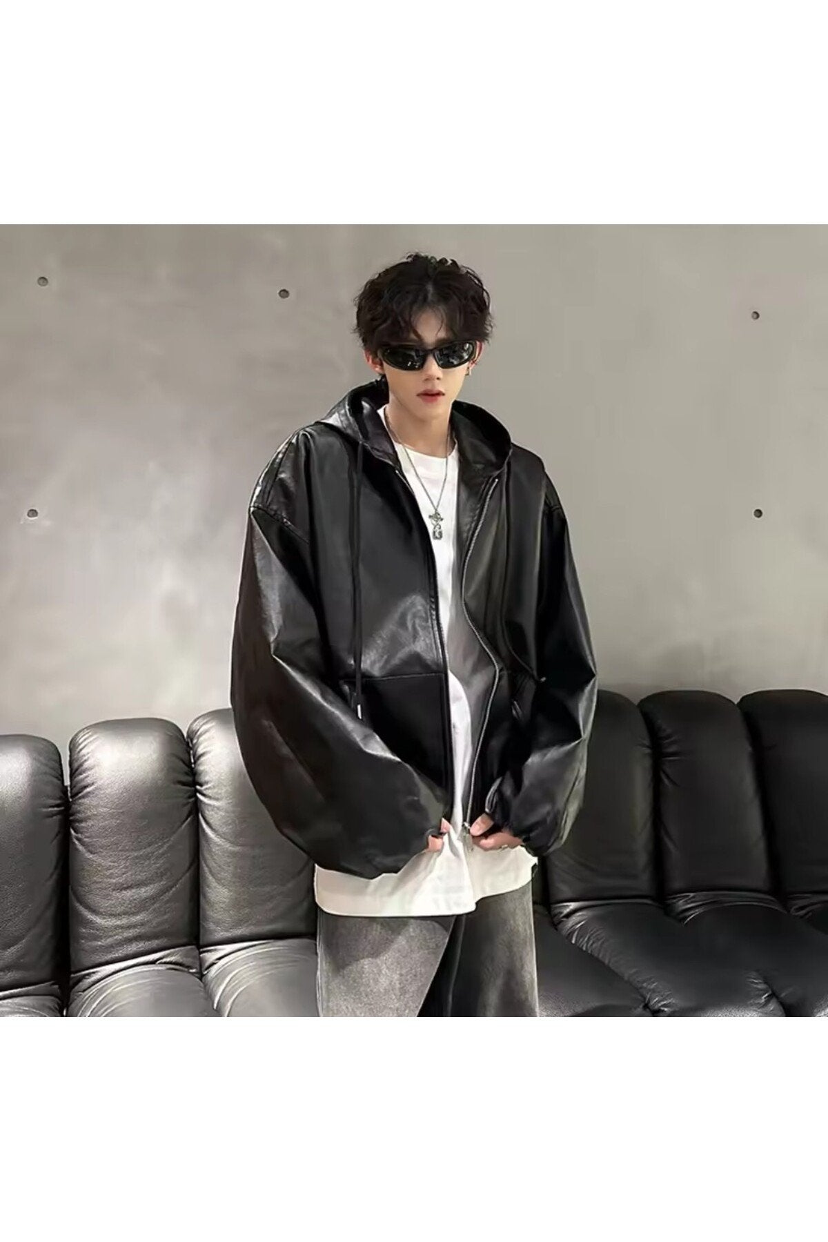 Ultra ovarsize hakiki deri unisex hip hop mont