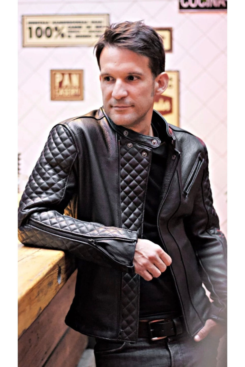 Prof Model Kapitone Dikim Detaylı Hakiki Koyun Derisi Biker Mont