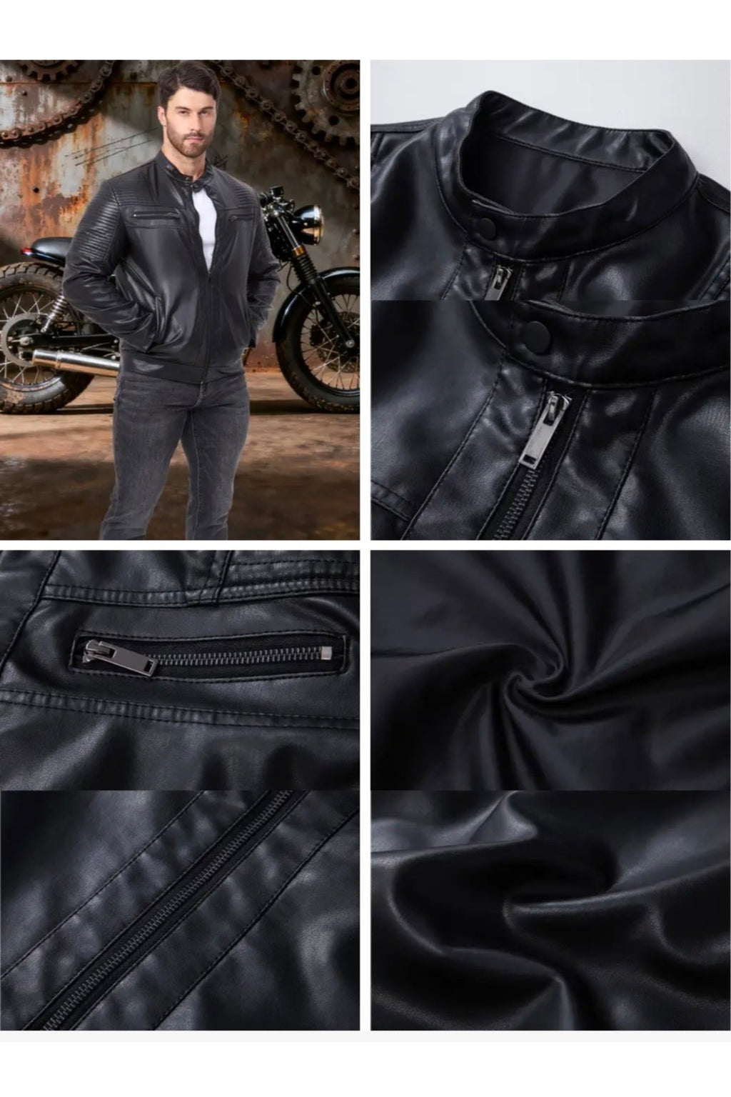 Omuzları ve Kolları Dikiş Detaylı Hakiki Kuzu Derisi Motorcu Mont