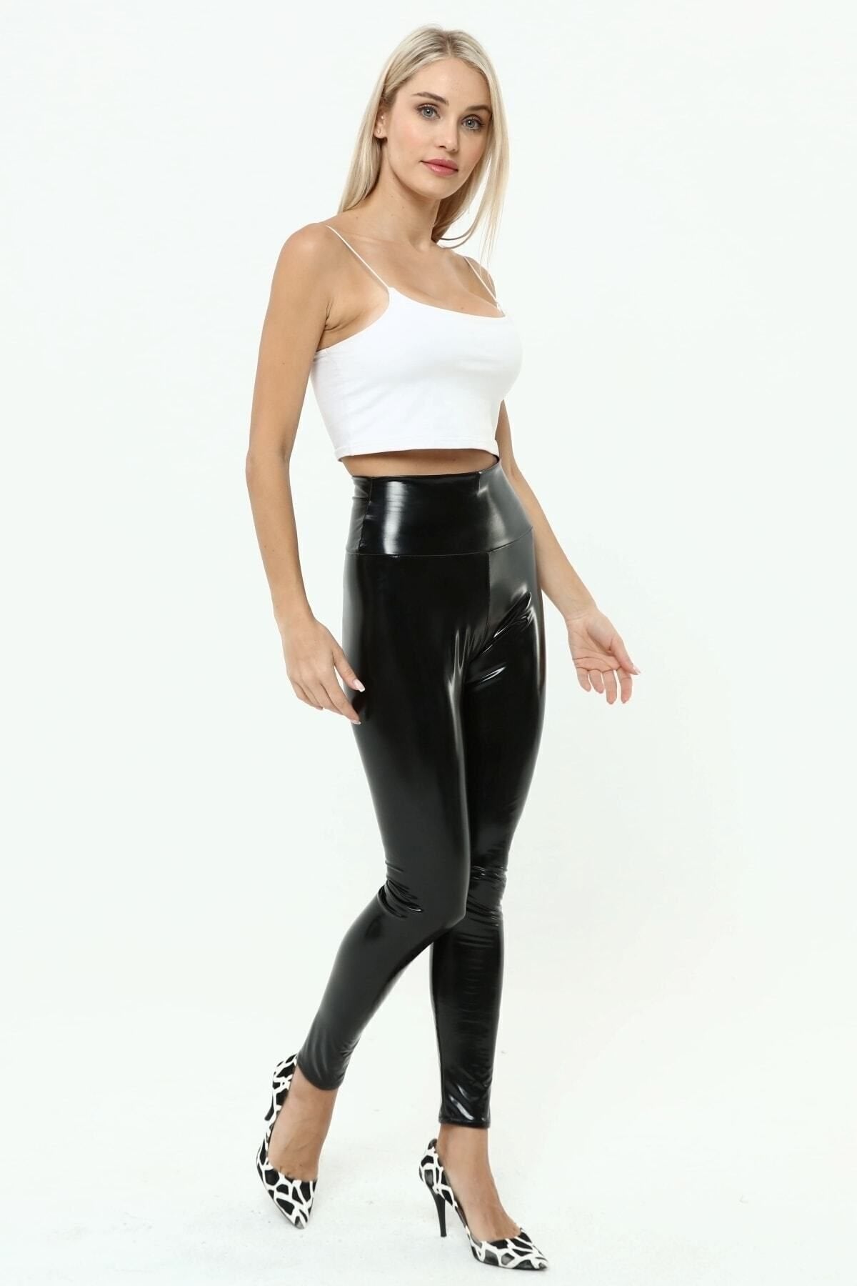 Rugan Tayt Yüksek Bel Parlak Siyah