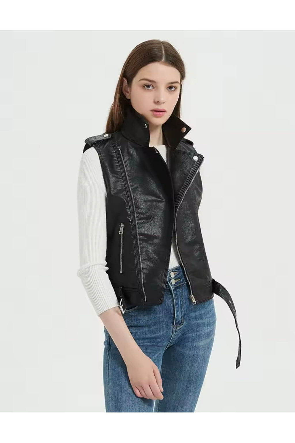 Hakiki kuzu derisi Kadın Motorcu Tarzı Biker Yelek