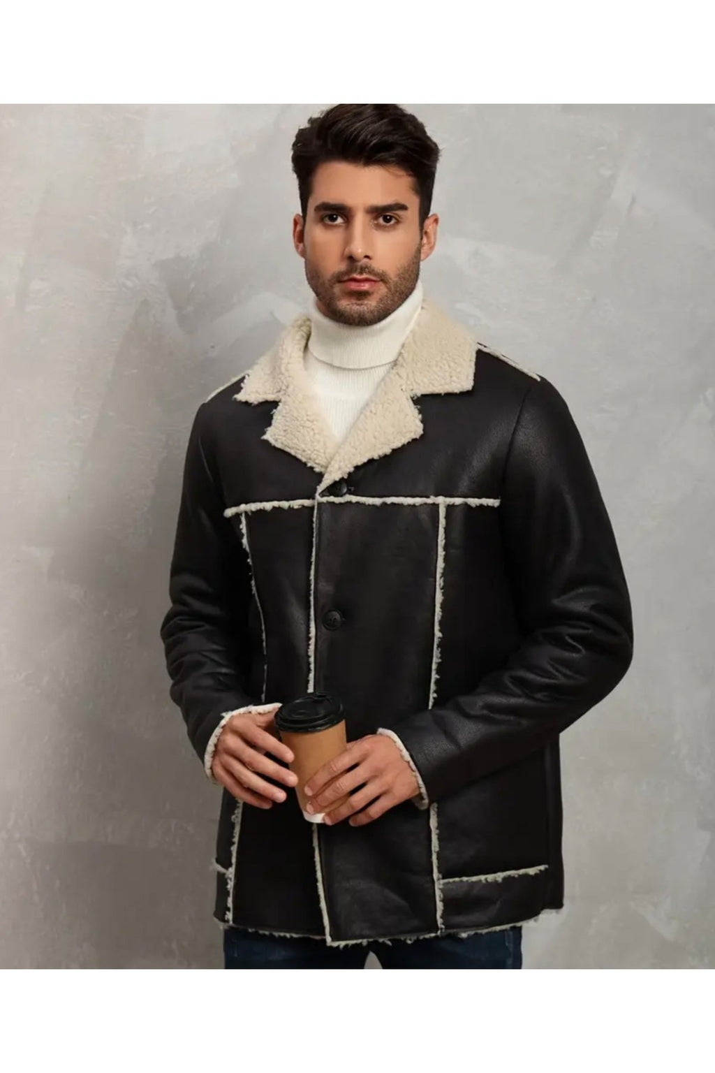 Dış Dikiş Yerleri ve İçi Kürklü Hakiki Deri Uzun Kaban Kışlık Erkek