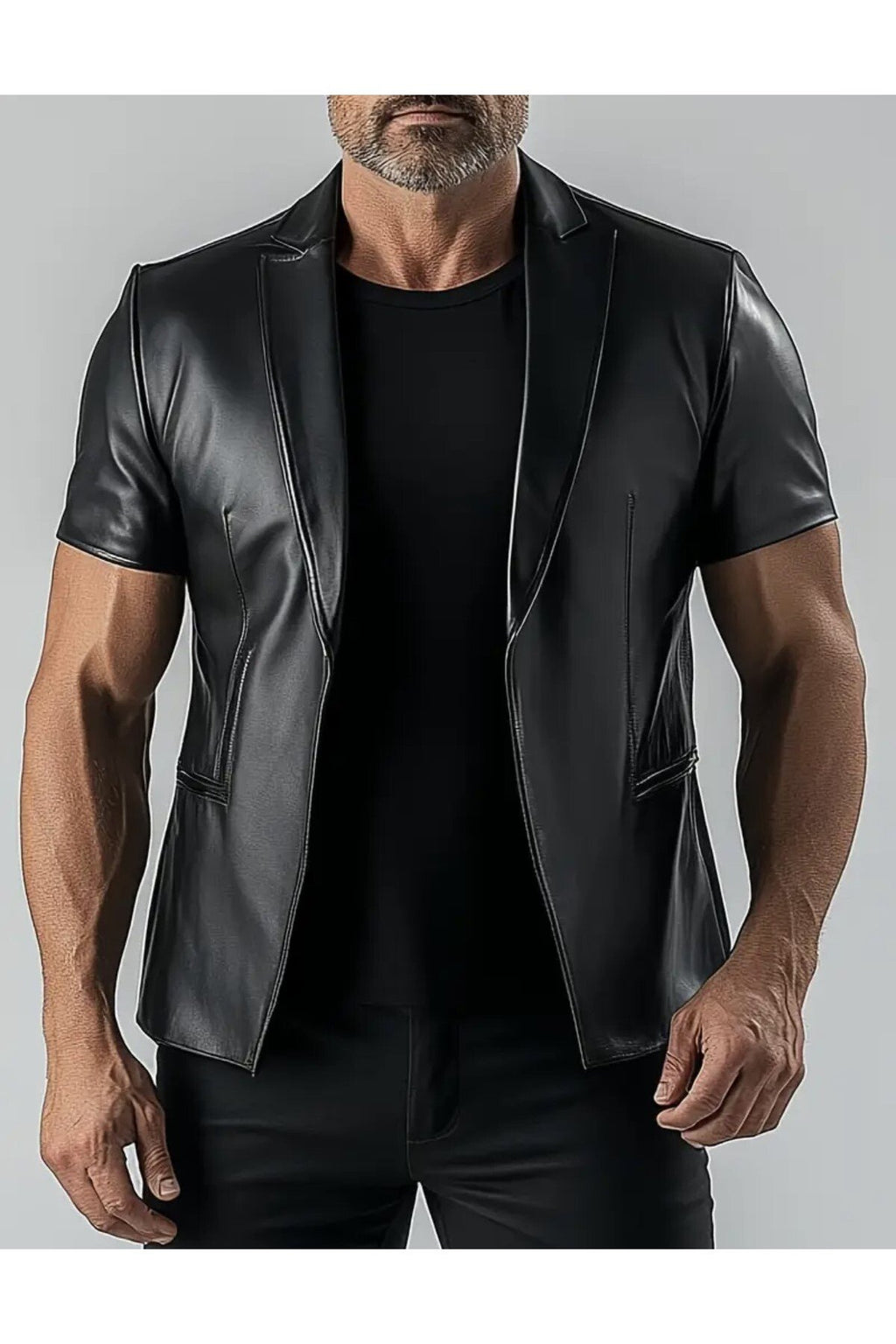 Kısa Kollu Hakiki Deri Blazer Ceket Erkek SlimFit