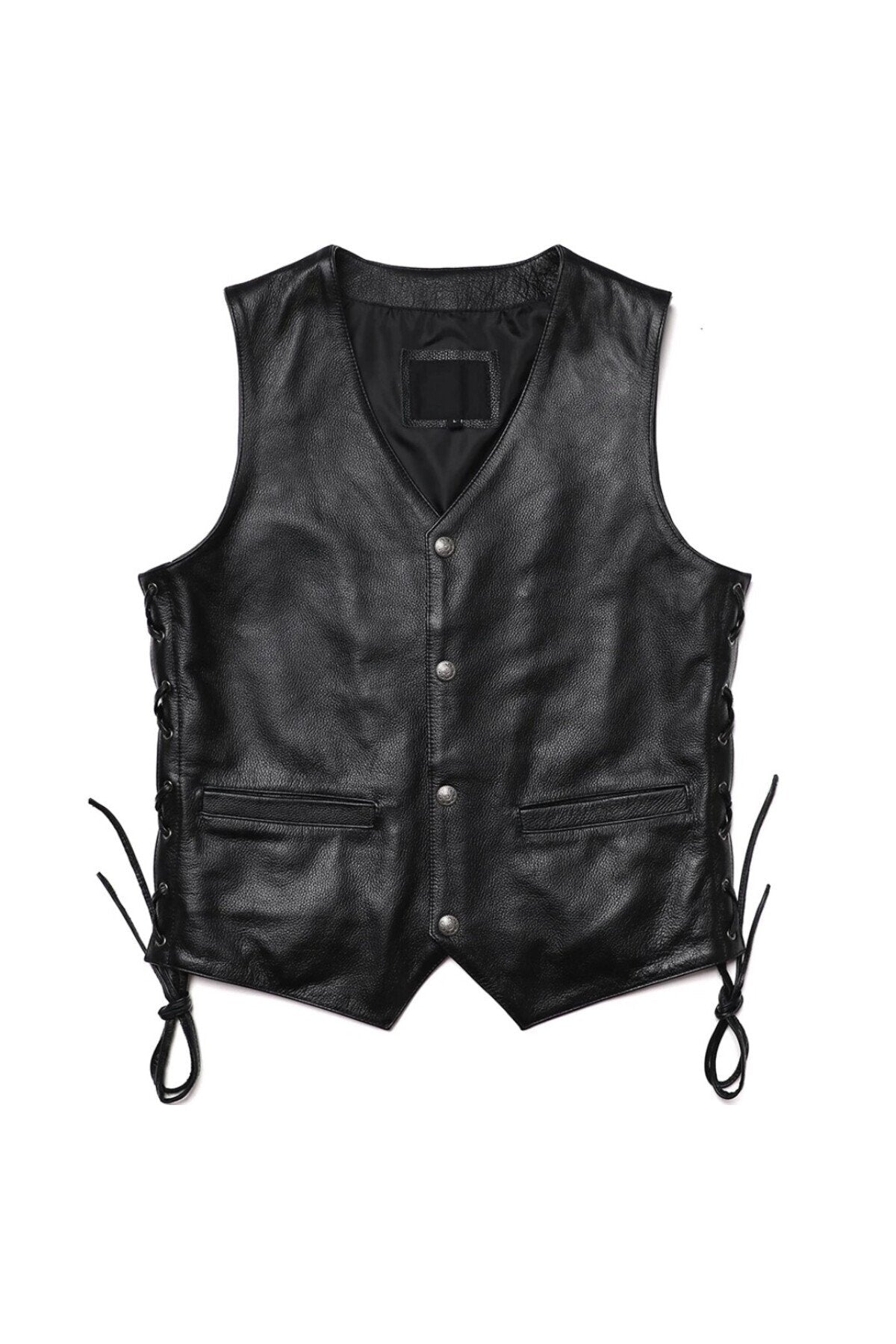 Yanları deri ip bağlamalı zik yelek hakiki deri