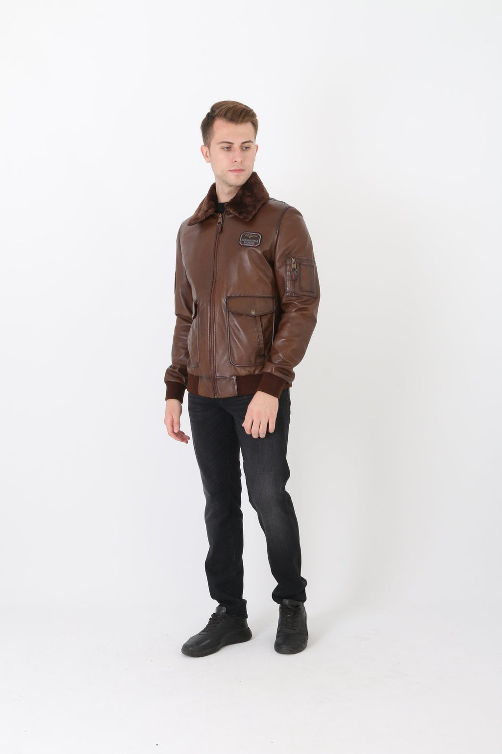 Pilot mont hakiki deri erkek kahve renk