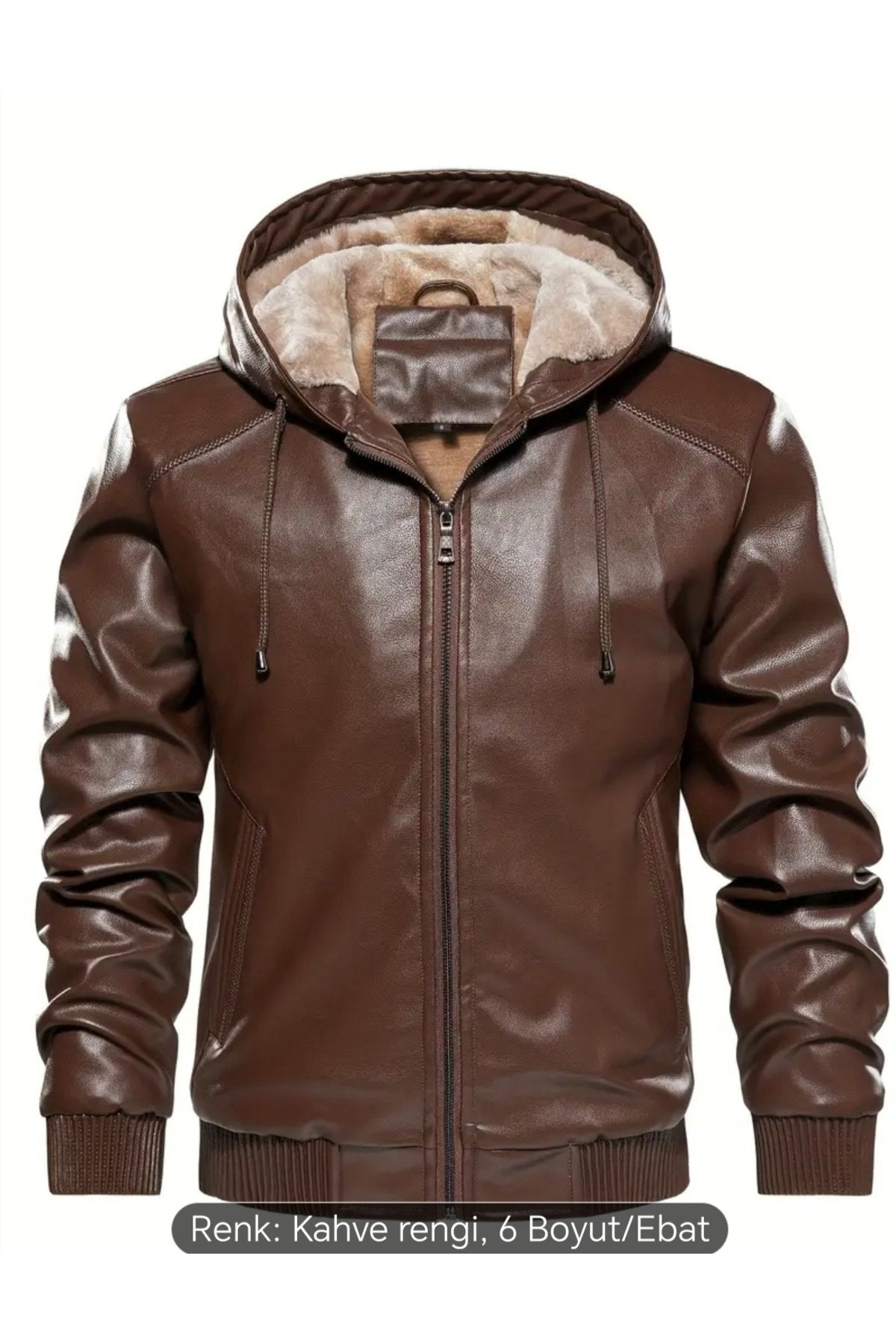 İç Kısmı Tüylü Hakiki Deri Kapüşonlu Mont