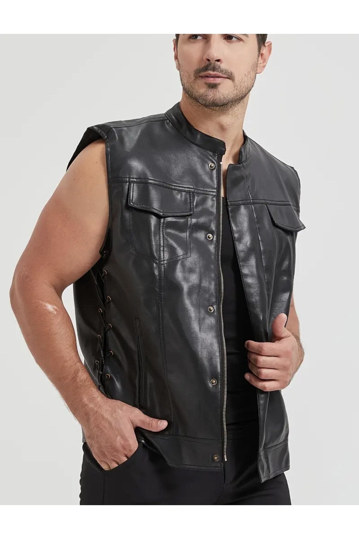 Cooper yelek yanlardan bağlama ayarlı ve fermuar kapamalı