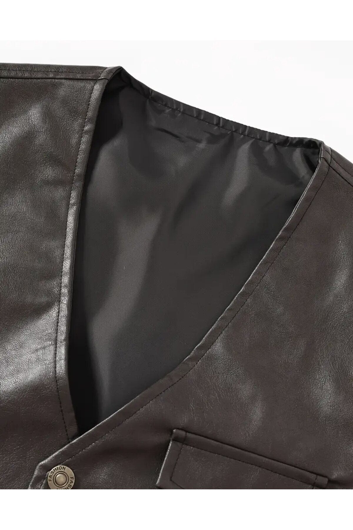 Zik Çıt Çıt Kapamalı Hakiki Deri Yelek