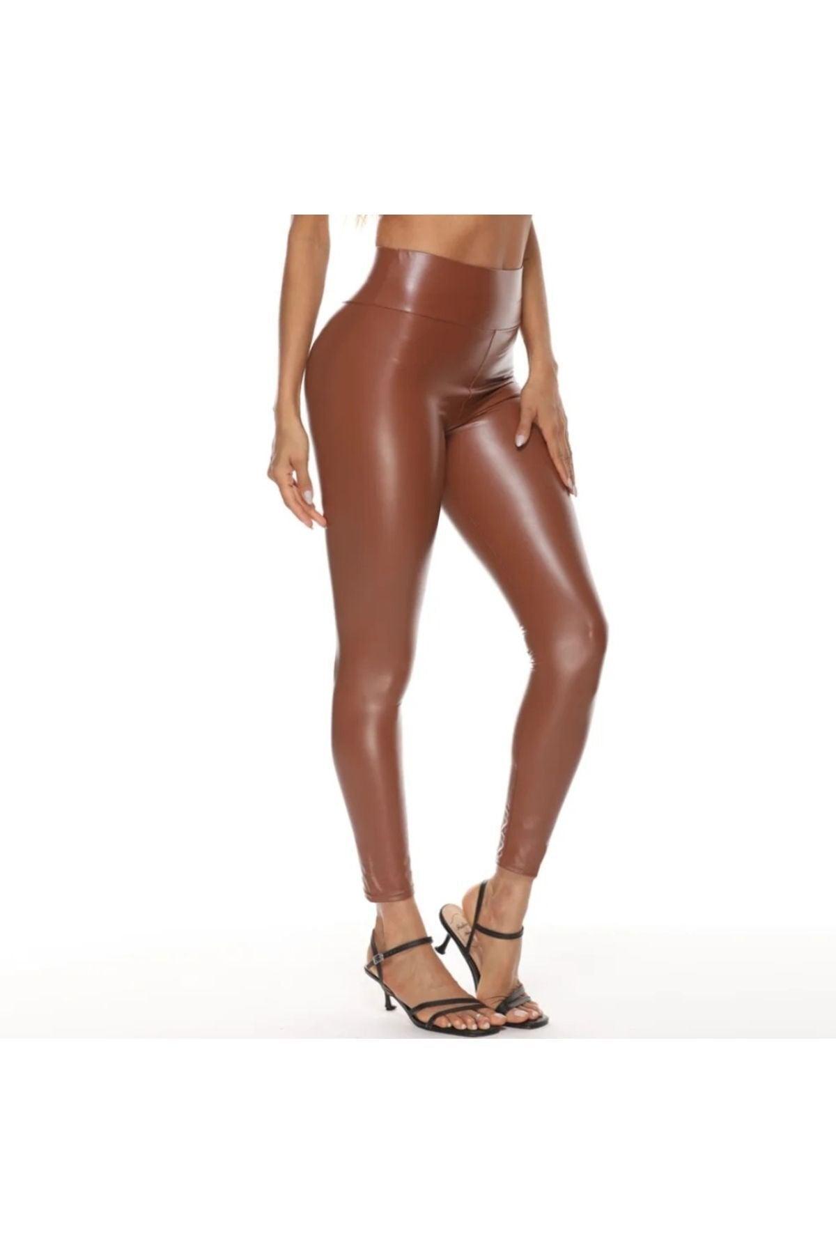 Deri suni deri yüksek bel tayt