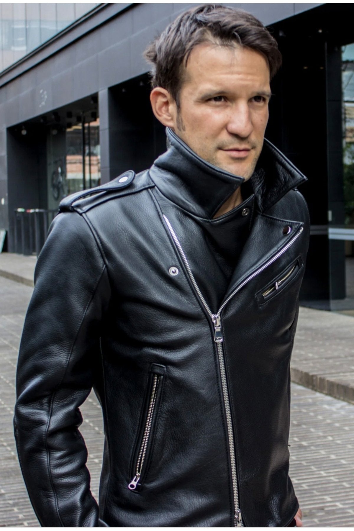 Kalın Hakiki Dana Derisi Kalın Biker Motorcu Mont