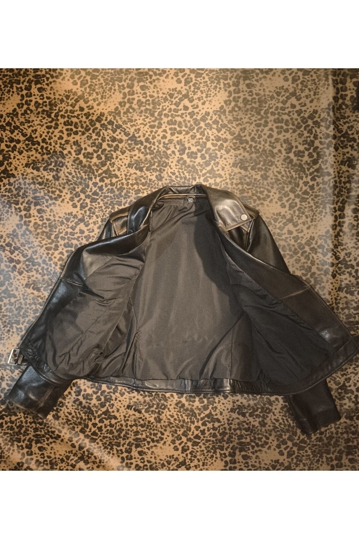 Hakiki deri Kadın ceket slim-fit biker model motorcu tarzı eskitme