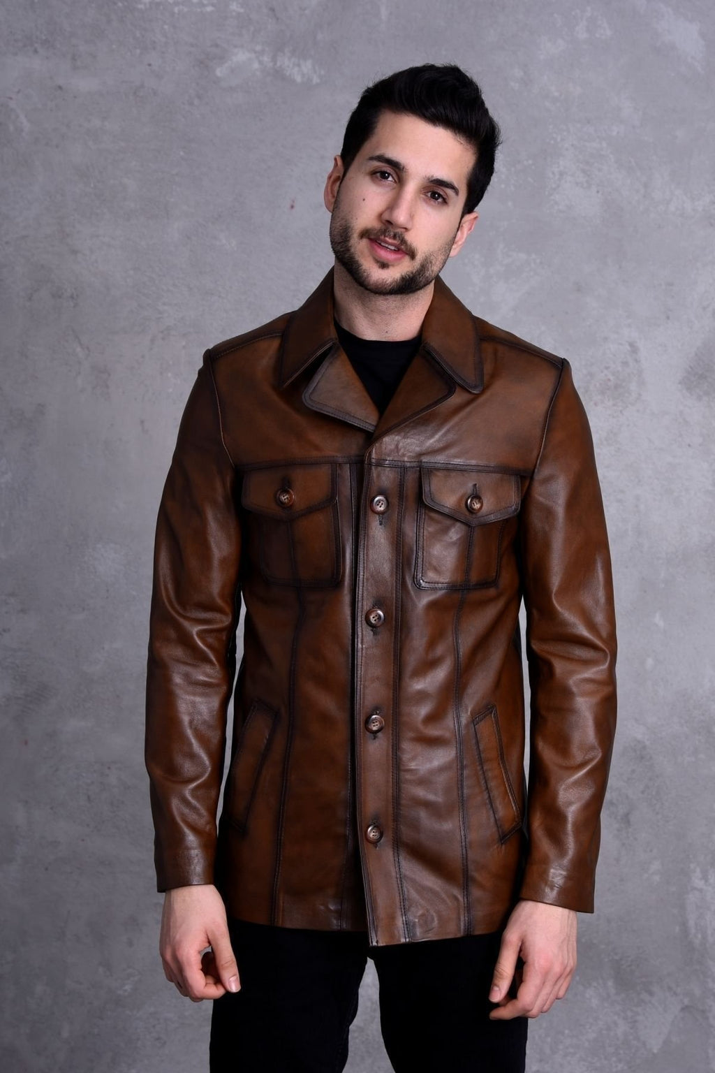 Uzun Italyan Yak Dar Kesim Hakiki Deri Ceket