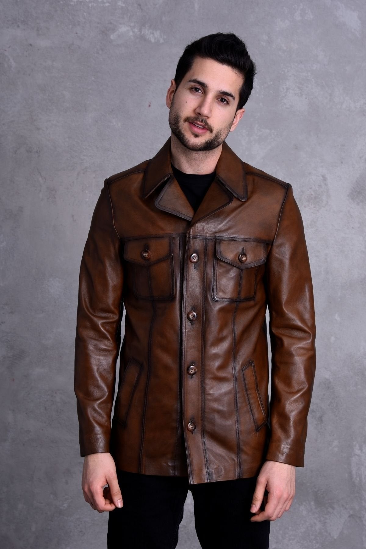 Uzun Italyan Yak Dar Kesim Hakiki Deri Ceket