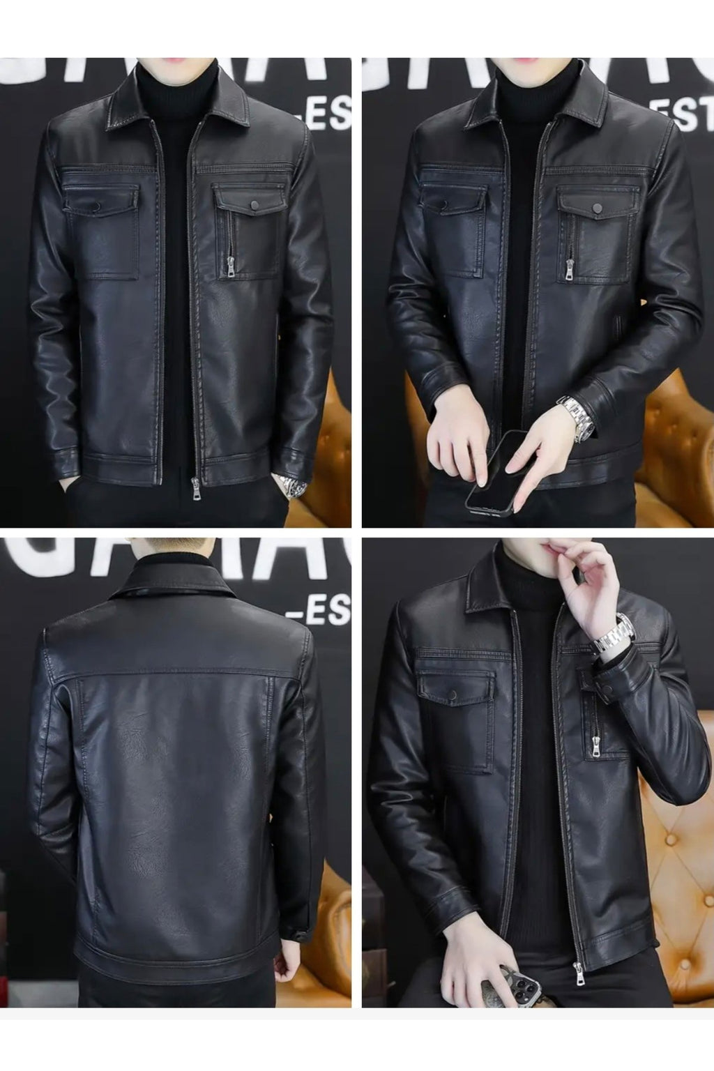 Gömlek Yaka ,Tam Fermuar Kapamalı, Cep Detaylı, Hakiki Kuzu Derisi Spor Ceket