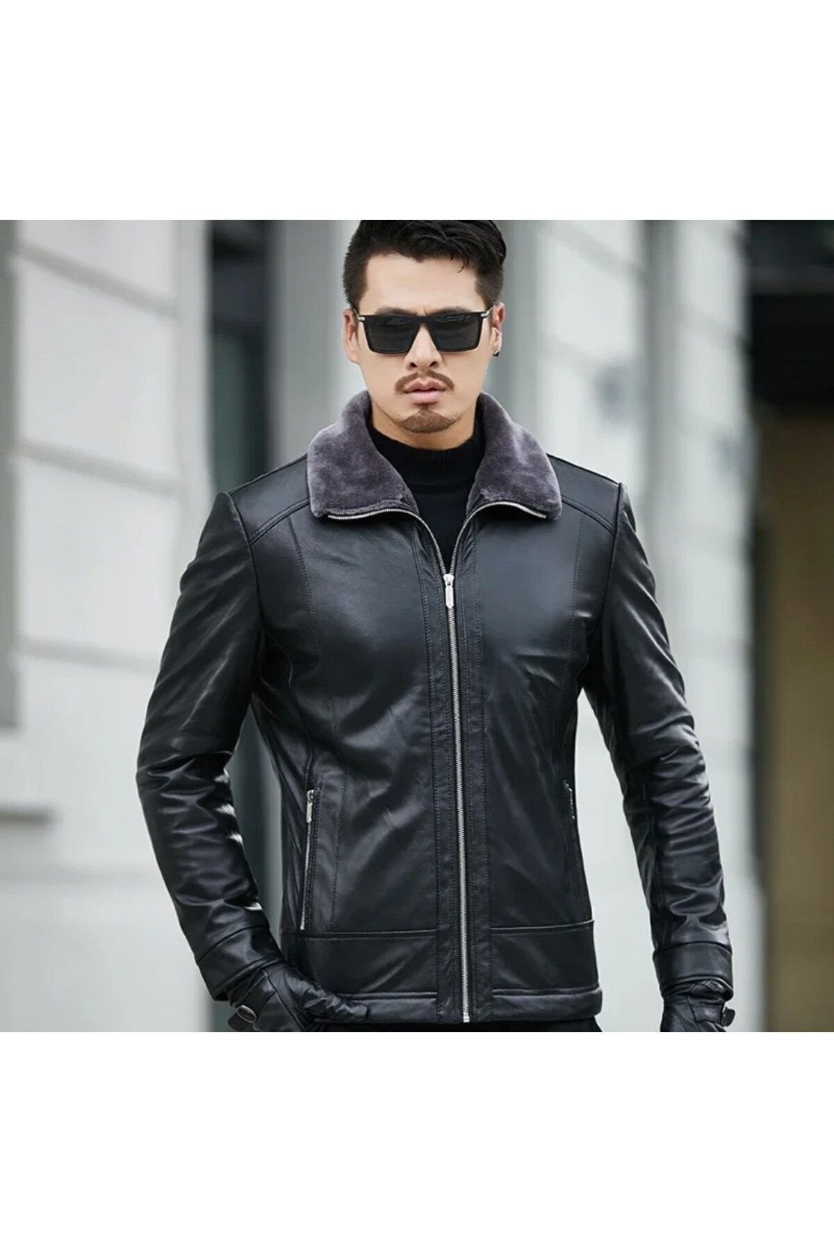 Hakiki Koyun Derisi İçi Yakası Kürk Erkek Mont