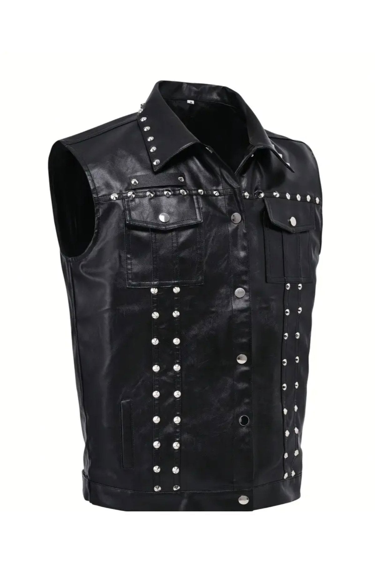 Motorcu Cooper Yelek Perçin Çivi Uç Detaylı Hakiki Deri Yelek